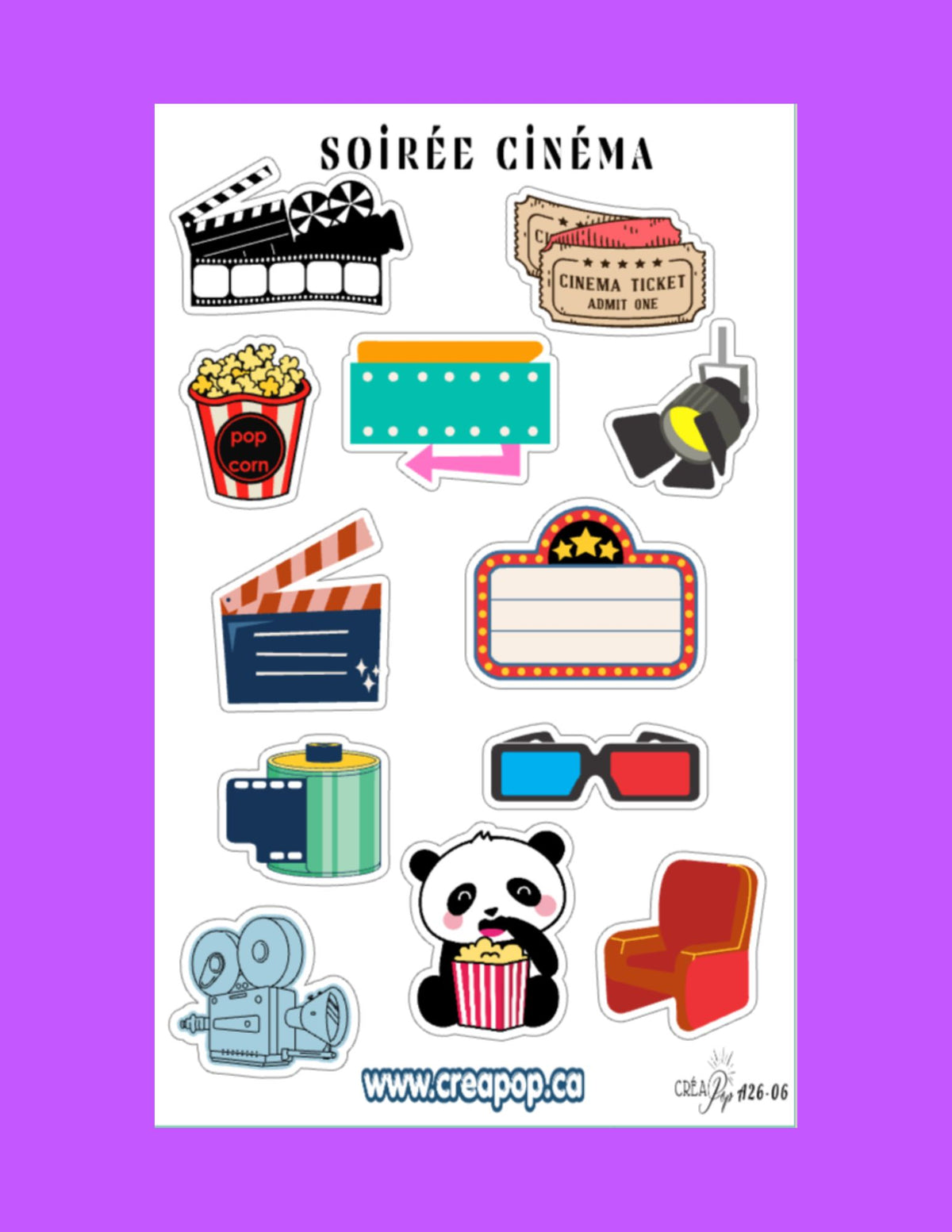 Planche de stickers – Soirée Cinéma 🎬🍿